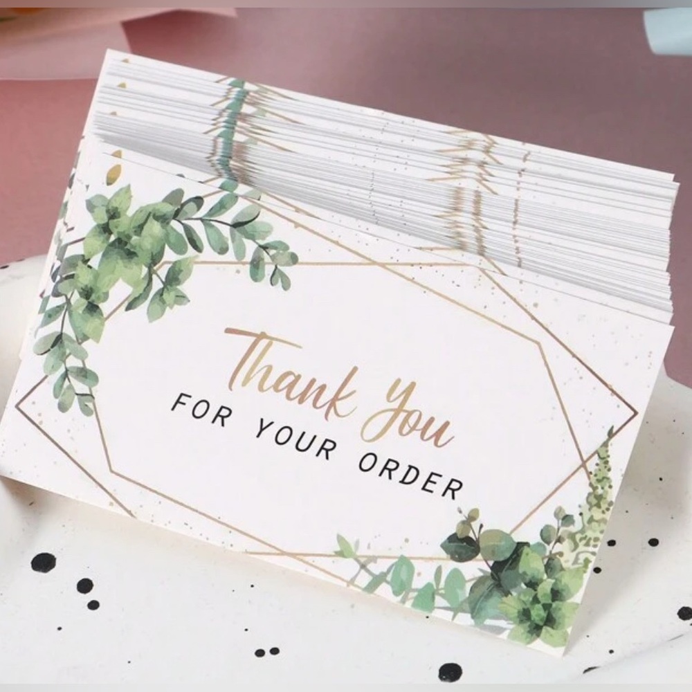50 pcs 3.34” x 1.88” Green Floral “Thank You For Your Order” Cards